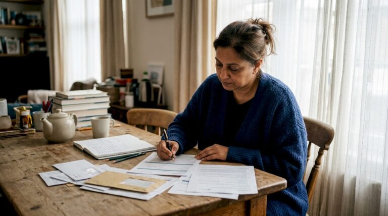 Woman completing debt consolidation loan paperwork