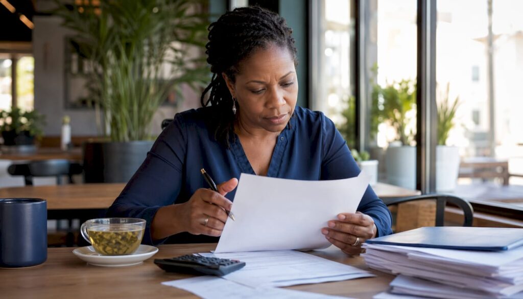 Woman reviewing secured loan paperwork
