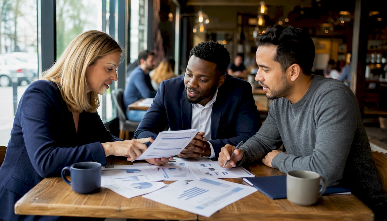 Broker and lender advising client in meeting