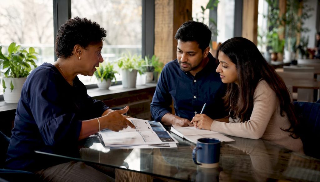 Mortgage broker consulting young couple