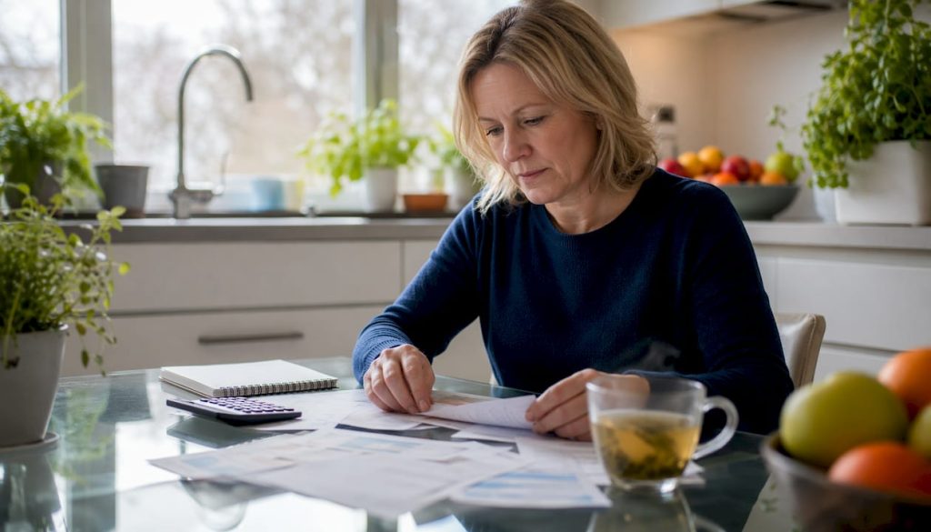 Homeowner reviewing loan eligibility documents at table