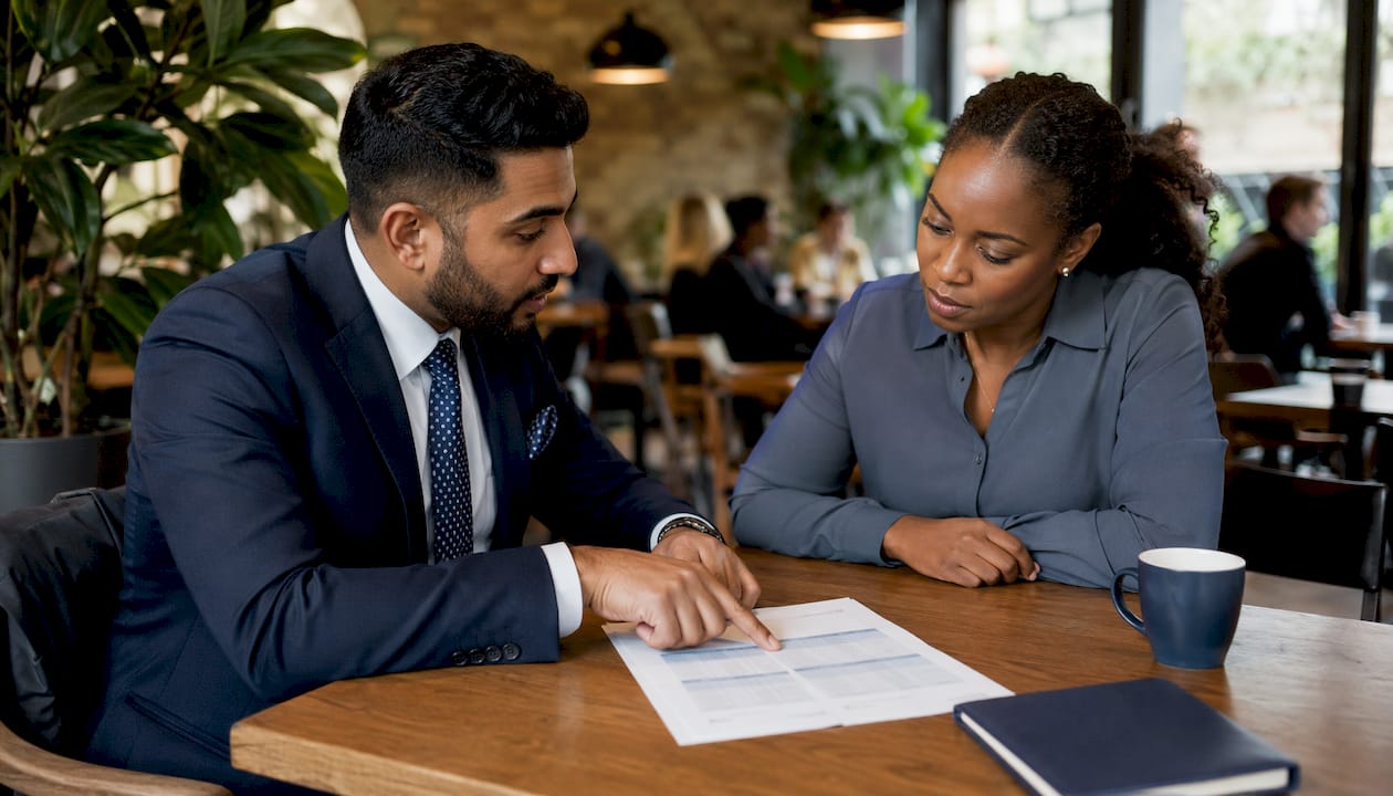 Advisor explaining secured loan criteria to client
