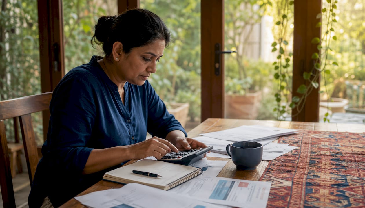 Close-up hands calculating home equity