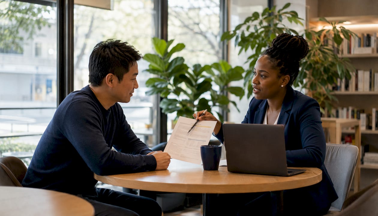 Man consulting mortgage advisor in bank