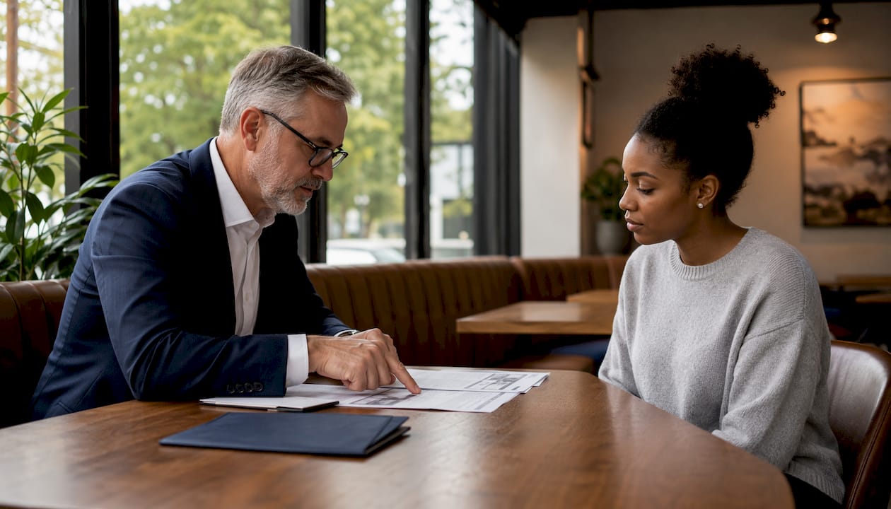Financial advisor and client reviewing income documents