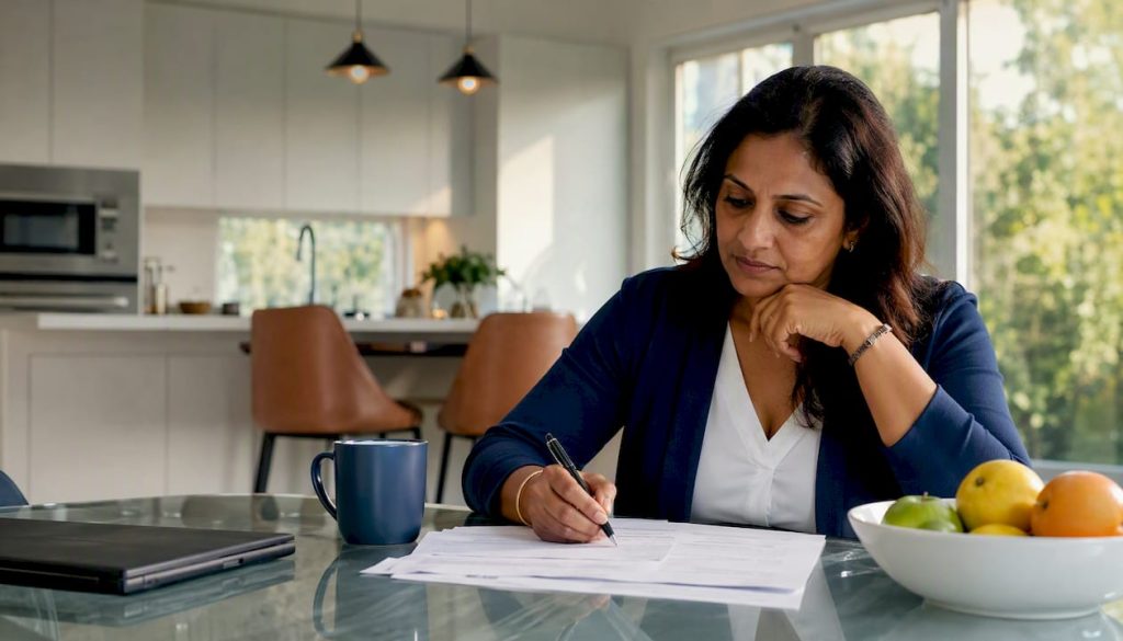 Homeowner reviewing secured loan and remortgage papers
