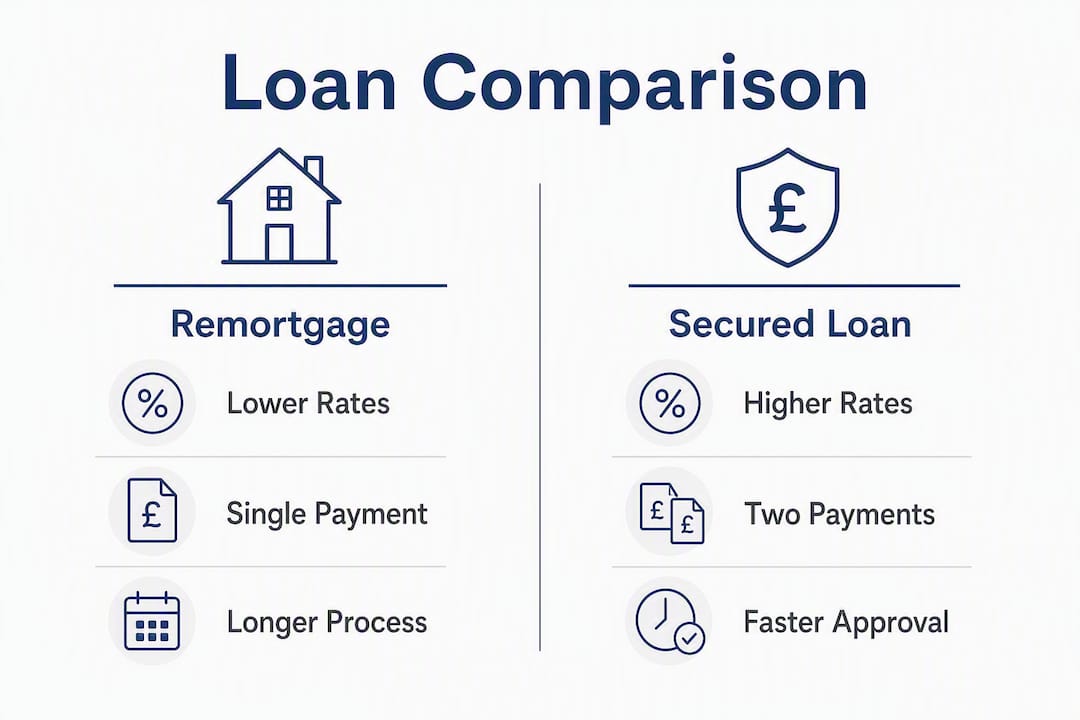Infographic comparing remortgage and secured loan