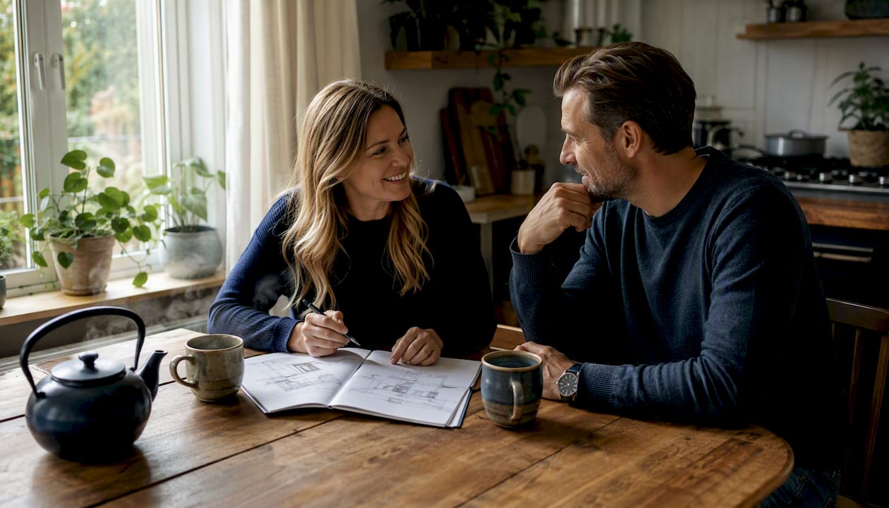 Couple planning home improvement with loan