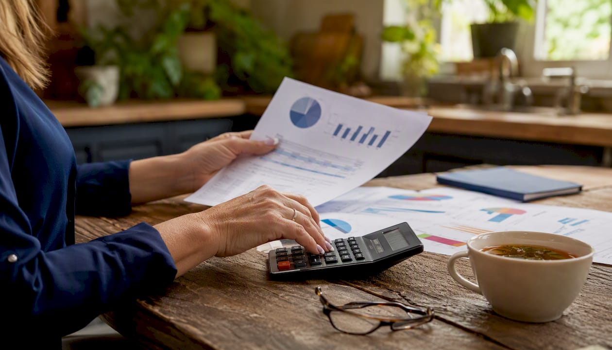 Hands calculating secured loan rates with documents