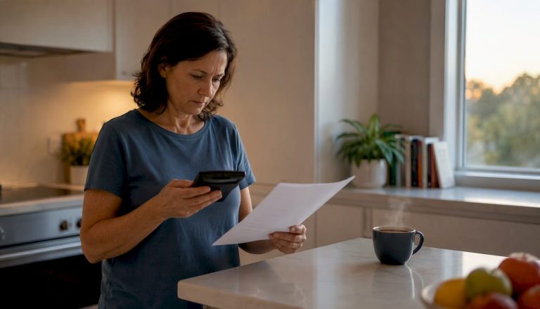Person calculating loan repayments at home desk