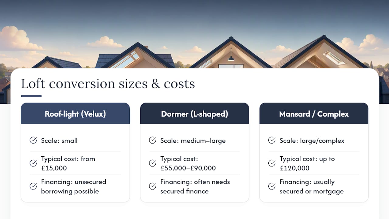 Chart comparing loft conversion types and costs