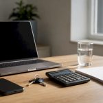 Home office desk with loan application items