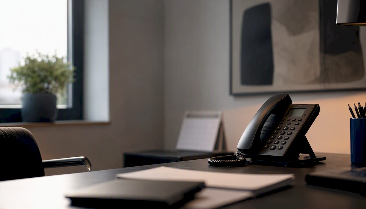 Office desk with telephone for solicitor scheduling