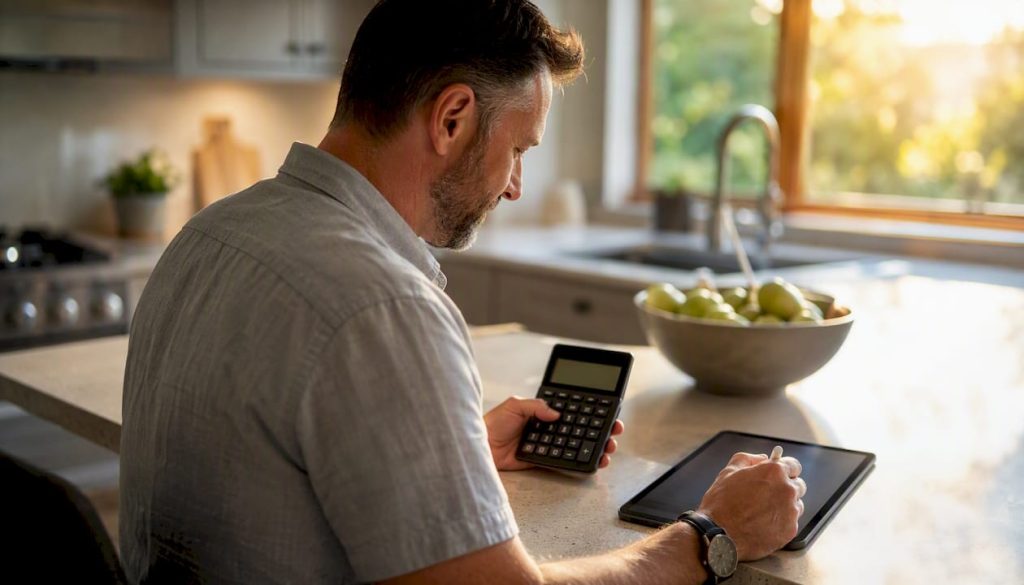Hands calculating kitchen renovation costs