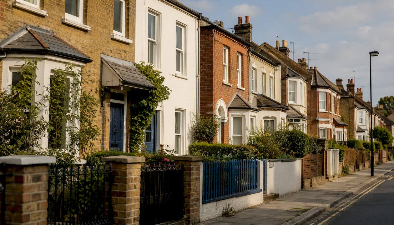 Row of UK houses with varying values