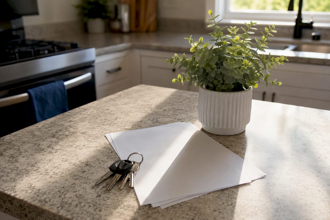 Rental property keys on table with tenancy papers